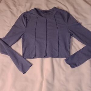 SHEIN Blue Ribbed Cropped Blouse Good Condition